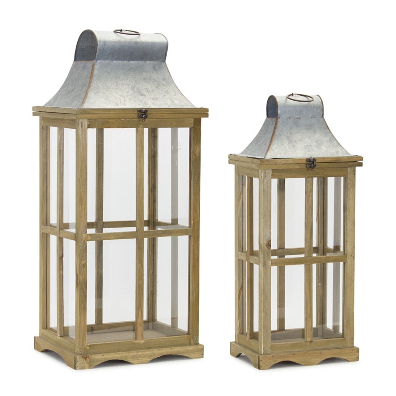 Contemporary Home Living Set of 2 Light Brown Wood Lanterns 29.5"